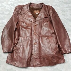 VTG Angel Skin Grais Jacket Mens 48 Brown Leather Grunge 70s Pockets Coat